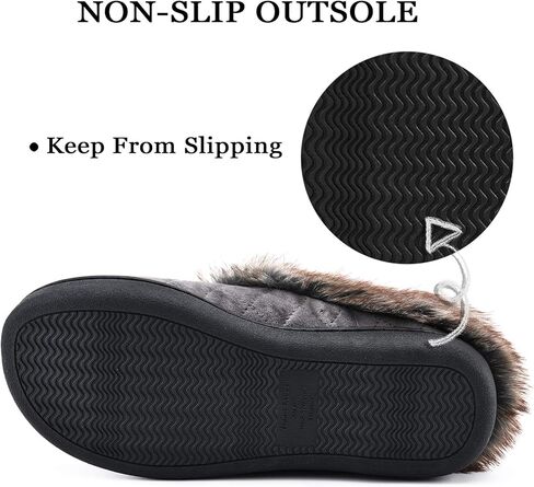 شبشب منزل شتوي من الإسفنج الذكي من DL للنساء مع ياقة من الفرو، شبشب داخلي مريح وناعم ودافئ للنساء، شبشب داخلي مغلق غير قابل للانزلاق، مريح للنساء، حذاء منزلي أسود ورمادي وبورجوندي بحري in Kuwait