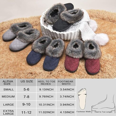 شبشب منزل شتوي من الإسفنج الذكي من DL للنساء مع ياقة من الفرو، شبشب داخلي مريح وناعم ودافئ للنساء، شبشب داخلي مغلق غير قابل للانزلاق، مريح للنساء، حذاء منزلي أسود ورمادي وبورجوندي بحري in Kuwait