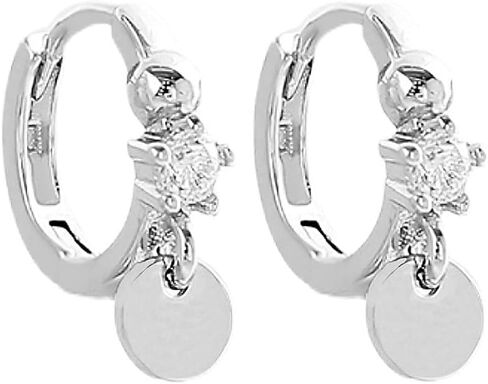 Ball Bead Disc Small Cartilage Hoop Sterling Silver Earrings for Women Girls Tiny Cubic Zirconia CZ Sequin Dangle Drop Huggie 7.5mm Hoops Hypoallergenic Dainty Jewelry for Petite Earlobe in Saudi Arabia