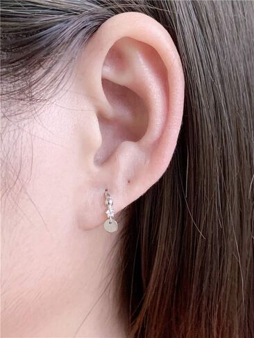 Ball Bead Disc Small Cartilage Hoop Sterling Silver Earrings for Women Girls Tiny Cubic Zirconia CZ Sequin Dangle Drop Huggie 7.5mm Hoops Hypoallergenic Dainty Jewelry for Petite Earlobe in Saudi Arabia