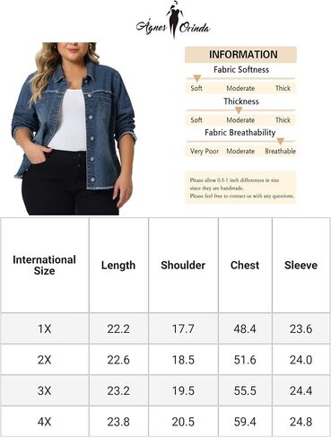 Agnes Orinda Plus Size Denim Jacket for Women Frayed Hem Classic Washed 2023 Denim Jean Jackets in Saudi Arabia