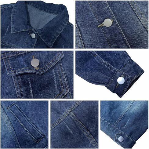 جاكيت FWAY للسيدات من قماش الدنيم المنقوش والمغسول، جاكيت جينز كلاسيكي قابل للتمدد للنساء in Kuwait