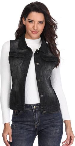 MISS MOLY Women’s Sleeveless Cotton Denim Vest Classic Washed Button Up Casual Jean Jacket w 2 Flap Pockets in Saudi Arabia