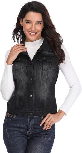 MISS MOLY Women’s Sleeveless Cotton Denim Vest Classic Washed Button Up Casual Jean Jacket w 2 Flap Pockets in Saudi Arabia