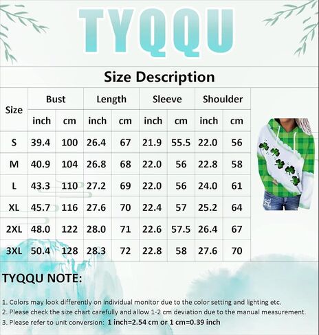 TYQQU Women St. Patrick's Day Casual Long Sleeve Hoodie Irish Shamrock Printed Loose Sweatshirt in Kuwait
