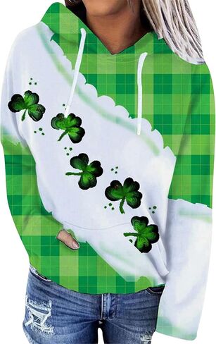 TYQQU Women St. Patrick's Day Casual Long Sleeve Hoodie Irish Shamrock Printed Loose Sweatshirt in Kuwait
