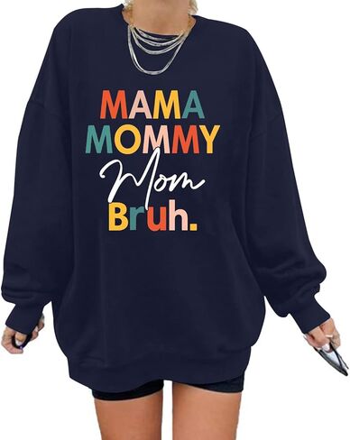 FASHGL ما ماما أمي بروه البلوز المرأة Crewneck المتضخم بلوزات عادية الأم هدية البلوز قميص طويل الأكمام in Kuwait