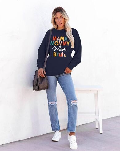 FASHGL ما ماما أمي بروه البلوز المرأة Crewneck المتضخم بلوزات عادية الأم هدية البلوز قميص طويل الأكمام in Kuwait