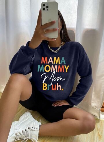 FASHGL ما ماما أمي بروه البلوز المرأة Crewneck المتضخم بلوزات عادية الأم هدية البلوز قميص طويل الأكمام in Kuwait