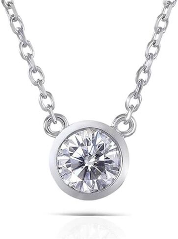 FACETS JEWELS 6.5 MM 1Carat Round Cut Full White Moissanite Diamond Necklace 18'' Inch Adjustable Chain Necklace Pendants for Women in 925 Sterling Silver 18K Gold Plated in Kuwait