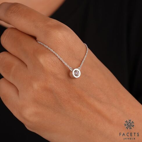 FACETS JEWELS 6.5 MM 1Carat Round Cut Full White Moissanite Diamond Necklace 18'' Inch Adjustable Chain Necklace Pendants for Women in 925 Sterling Silver 18K Gold Plated in Kuwait