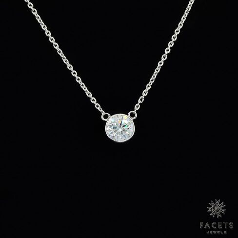 FACETS JEWELS 6.5 MM 1Carat Round Cut Full White Moissanite Diamond Necklace 18'' Inch Adjustable Chain Necklace Pendants for Women in 925 Sterling Silver 18K Gold Plated in Kuwait