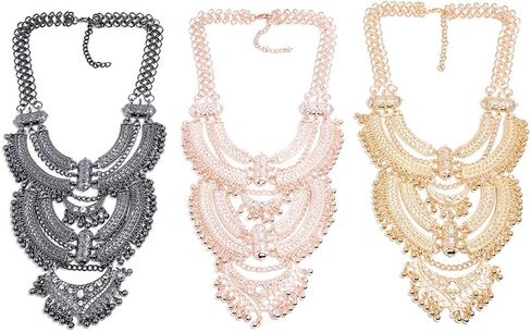 Ufraky Vintage Multilayer Ethnic Tribal Statement Choker Necklace Bohemian Indian Turkish Jewelry for Women in Kuwait