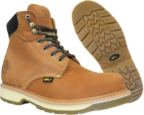 حذاء العمل وولف | جلد البقر المكسيكي الأصلي المقاوم للماء | مقاومة الزيت والماء | معزول | نعل مطاطي مانع للانزلاق | اصبع القدم الناعمة | طوق مريح مبطن | البناء | معدات الوقاية الشخصية الصناعية in Kuwait