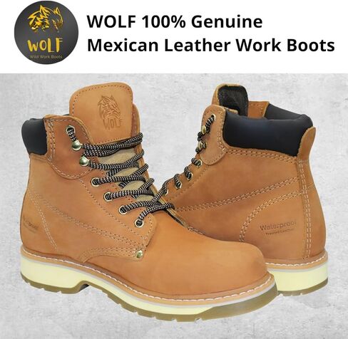 حذاء العمل وولف | جلد البقر المكسيكي الأصلي المقاوم للماء | مقاومة الزيت والماء | معزول | نعل مطاطي مانع للانزلاق | اصبع القدم الناعمة | طوق مريح مبطن | البناء | معدات الوقاية الشخصية الصناعية in Kuwait