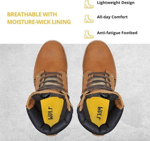 حذاء العمل وولف | جلد البقر المكسيكي الأصلي المقاوم للماء | مقاومة الزيت والماء | معزول | نعل مطاطي مانع للانزلاق | اصبع القدم الناعمة | طوق مريح مبطن | البناء | معدات الوقاية الشخصية الصناعية in Kuwait