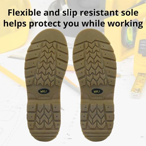 حذاء العمل وولف | جلد البقر المكسيكي الأصلي المقاوم للماء | مقاومة الزيت والماء | معزول | نعل مطاطي مانع للانزلاق | اصبع القدم الناعمة | طوق مريح مبطن | البناء | معدات الوقاية الشخصية الصناعية in Kuwait
