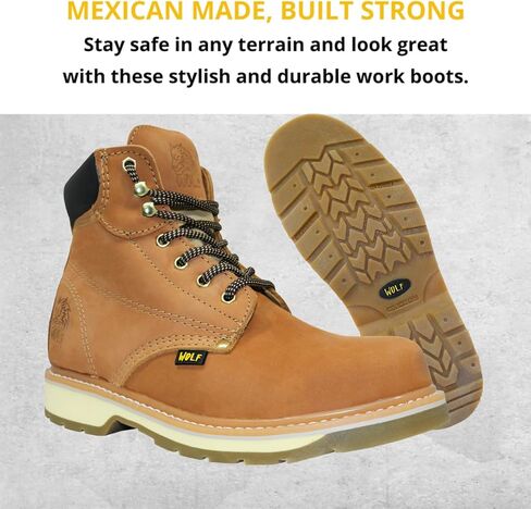 حذاء العمل وولف | جلد البقر المكسيكي الأصلي المقاوم للماء | مقاومة الزيت والماء | معزول | نعل مطاطي مانع للانزلاق | اصبع القدم الناعمة | طوق مريح مبطن | البناء | معدات الوقاية الشخصية الصناعية in Kuwait