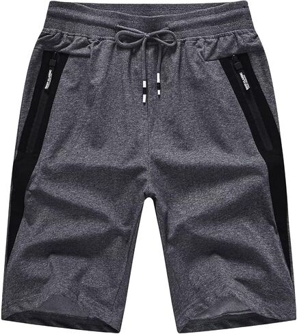 QPNGRP Mens Stretch Shorts Workout Drawstring Zipper Pockets Elastic Waist Darkgray in Kuwait