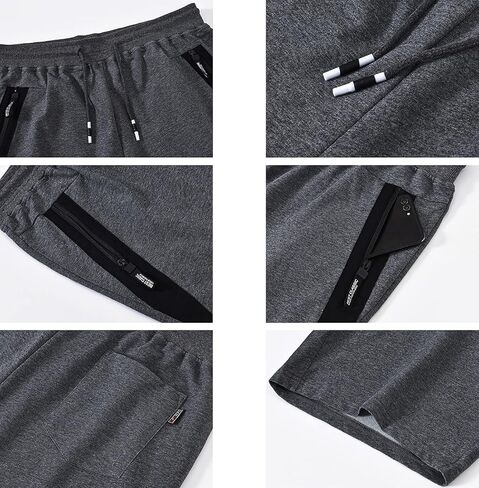 QPNGRP Mens Stretch Shorts Workout Drawstring Zipper Pockets Elastic Waist Darkgray in Kuwait