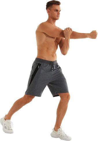 QPNGRP Mens Stretch Shorts Workout Drawstring Zipper Pockets Elastic Waist Darkgray in Kuwait