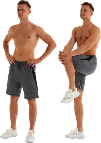 QPNGRP Mens Stretch Shorts Workout Drawstring Zipper Pockets Elastic Waist Darkgray in Kuwait