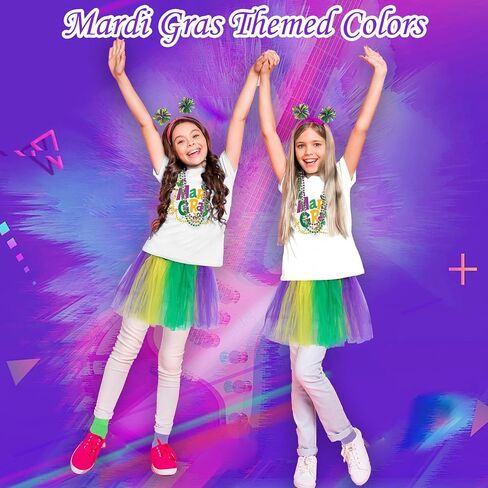 مجموعة إكسسوارات أزياء CAMDUCK 7 قطع للأطفال من Mardi Gras، تي شيرت Mardi Gras وعصابة رأس تنورة توتو وجوارب وقلادة من الخرز in Kuwait