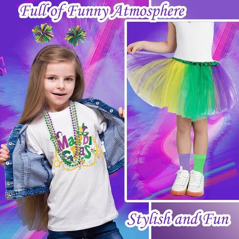 مجموعة إكسسوارات أزياء CAMDUCK 7 قطع للأطفال من Mardi Gras، تي شيرت Mardi Gras وعصابة رأس تنورة توتو وجوارب وقلادة من الخرز in Kuwait