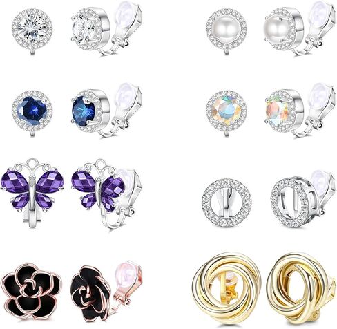 سيليمو 8 أزواج أقراط كليب للنساء أزياء مكعب زركونيا تشيكوسلوفاكيا كريستال المياه العذبة أقراط اللؤلؤ هيبوالرجينيك كليب على الأقراط والمجوهرات in Kuwait