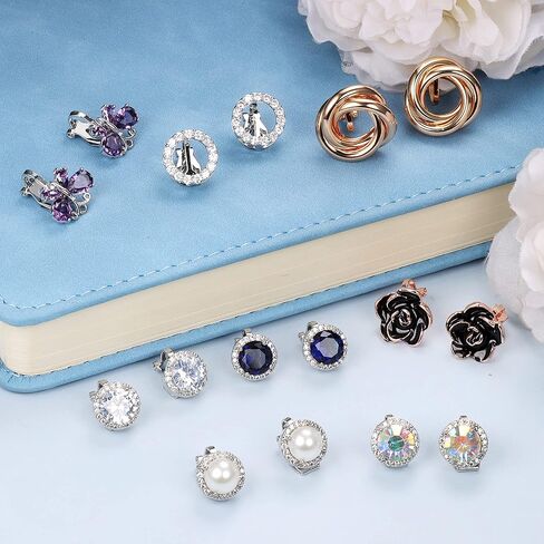 سيليمو 8 أزواج أقراط كليب للنساء أزياء مكعب زركونيا تشيكوسلوفاكيا كريستال المياه العذبة أقراط اللؤلؤ هيبوالرجينيك كليب على الأقراط والمجوهرات in Kuwait