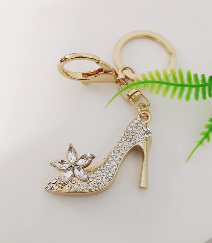 JIAHATE Fashion Rhinestone High-Heeled Shoe Keychain Ring Crystal Shoes Key Chain Women Charm Handbag Key Pendant Bag Jewelry in Kuwait