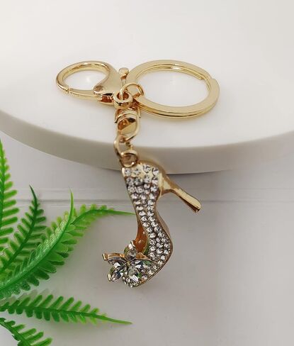 JIAHATE Fashion Rhinestone High-Heeled Shoe Keychain Ring Crystal Shoes Key Chain Women Charm Handbag Key Pendant Bag Jewelry in Kuwait