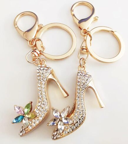 JIAHATE Fashion Rhinestone High-Heeled Shoe Keychain Ring Crystal Shoes Key Chain Women Charm Handbag Key Pendant Bag Jewelry in Kuwait