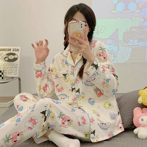 Oxsioeih Kawaii بيجامة للنساء بيجامة بانت طقم مكون من قطعتين لطيف الكرتون الفتيات ملابس خاصة المنزل سترة الملابس in Saudi Arabia