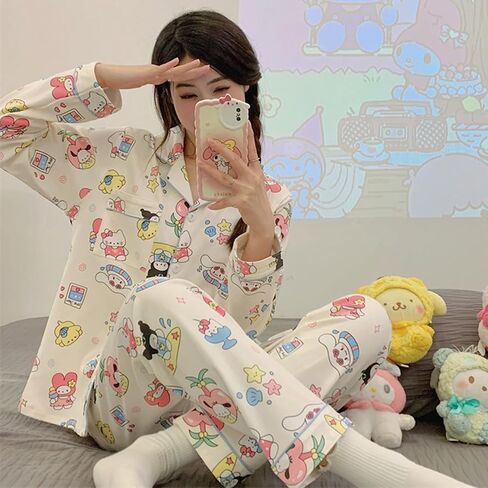 Oxsioeih Kawaii بيجامة للنساء بيجامة بانت طقم مكون من قطعتين لطيف الكرتون الفتيات ملابس خاصة المنزل سترة الملابس in Saudi Arabia
