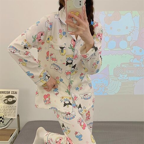 Oxsioeih Kawaii بيجامة للنساء بيجامة بانت طقم مكون من قطعتين لطيف الكرتون الفتيات ملابس خاصة المنزل سترة الملابس in Saudi Arabia