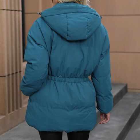 Bess We Women's Winter Puffer Jacket Long Quilted Lightweight Wrap Coat Hooded Padded Coat with Pocket in Kuwait