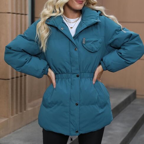 Bess We Women's Winter Puffer Jacket Long Quilted Lightweight Wrap Coat Hooded Padded Coat with Pocket in Kuwait