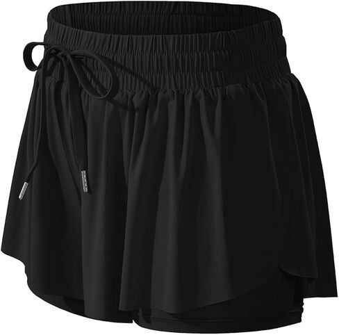 Holipick 2 in 1 Flowy Running Shorts for Women High Waisted Athletic Shorts Workout Spandex Butterfly Tennis Skirt Summer in Kuwait