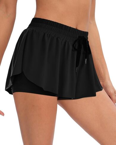Holipick 2 in 1 Flowy Running Shorts for Women High Waisted Athletic Shorts Workout Spandex Butterfly Tennis Skirt Summer in Kuwait