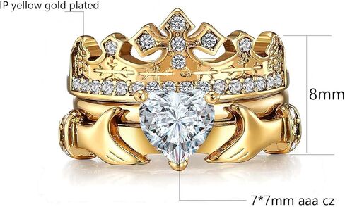 Ringheart خواتم زوجين مطابقة خاتم Claddagh خاتم الذهب الأصفر مطلي النساء خواتم الزفاف مجموعات له ولها in Kuwait