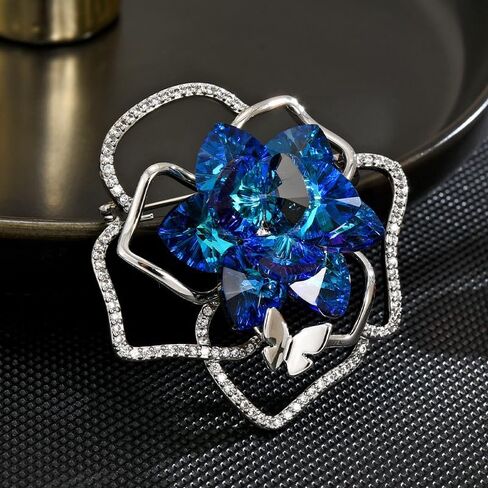 UNVAK Rhinestone Flower Brooch for Women Crystal Flower Brooches Pin Rhinestone Flower Lapel Pin Valentine's Day Mother's Day Gift for Wife Mother in Saudi Arabia