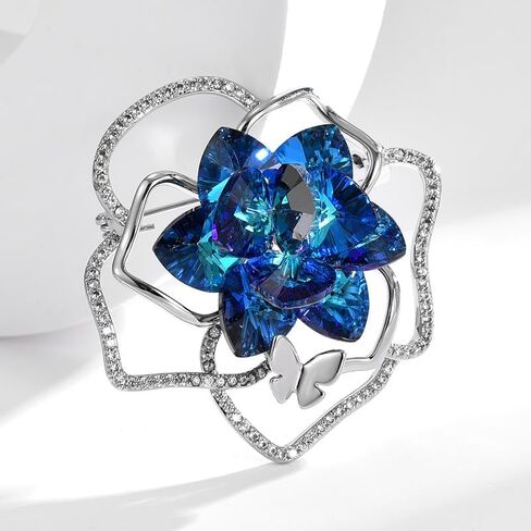 UNVAK Rhinestone Flower Brooch for Women Crystal Flower Brooches Pin Rhinestone Flower Lapel Pin Valentine's Day Mother's Day Gift for Wife Mother in Saudi Arabia