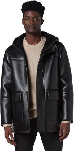 Andrew Marc Women's Mid-Length Hooded Dule with Patch Pockets Donohue Duel Zipper Front in Saudi Arabia