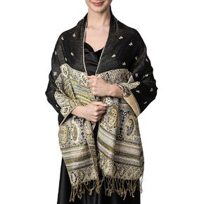 Achillea Reversible Bohemian Pashmina Ethnic Tribal Border Shawl Wrap Scarf in Kuwait