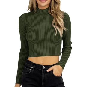 سترات نسائية Langwyqu ذات رقبة وهمية وأكمام طويلة ومتماسكة ومضلعة ومثيرة بقصة ضيقة وسترة ناعمة in Kuwait