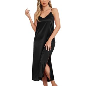 قميص نوم نسائي أصلي من الساتان كيمونو مثير بفتحة رقبة على شكل V قميص طويل ملابس داخلية للسيدات ملابس نوم زلة ملابس نوم in Kuwait