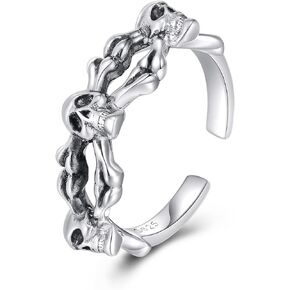 URONE Skull Ring for Women 925 Sterling Silver Open Ring Skeleton Skull Adjustable Rings Gothic Punk Jewelry Gift for Women Men in Saudi Arabia