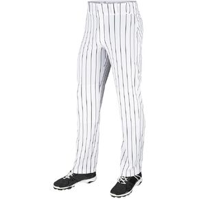 CHAMPRO Youth Triple Crown OB Open-Bottom Loose-Fit Baseball Pant with Knit-in Pinstripes, Adjustable Inseam, and Reinforced Sliding Areas , White,navy, X-Small