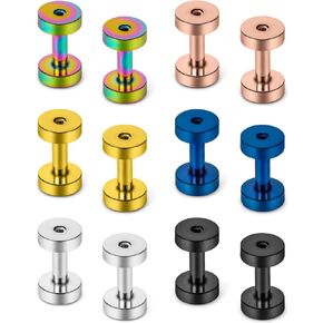 Prjndjw Screw Fit Ear Gauges Kit Surgical Steel Tunnel Expander Earrings Earlobe Plugs Body Piercing Jewelry Set for Women Men 14G-00G 12 Pieces